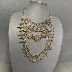 Retro BoHo Statement Necklace As Is Silver Triangl